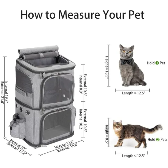 Custom Pet Backpack Travel Double Compartment Carrier Backpack for Small Cats and Dogs
