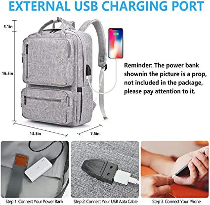Theft Durable Laptop Travel Work Business College Waterproof Student School USB Computer Bag Bookbag Backpack