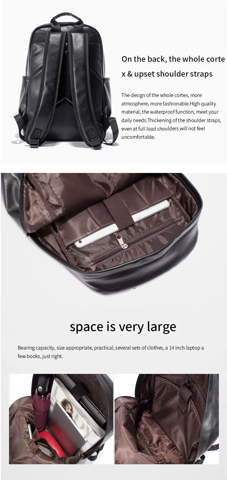 Fashion Bag Big-Capacity Travel Business PU Laptop Man Backpack Bag