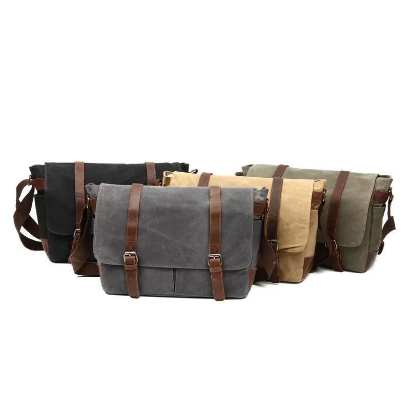 Retro Canvas Shoulder Bag Casual Cross Men&prime;s Bag Wax Waterproof Canvas Computer Bag Camera Bag