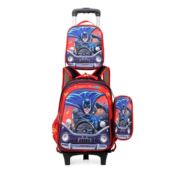 Primary School Childrens Backpack Three Piece Set 16 Inch 3D Lunch Bag for Boys and Girls Detachable Pull Rod Backpack