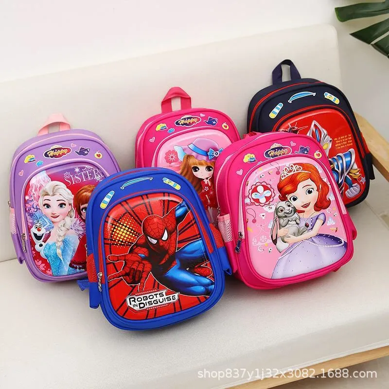 New 3D Elementary School Backpack Kindergarten Backpack Cartoon Ultraman Spider Man Children&prime;s Backpack