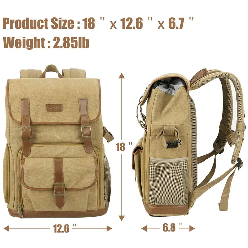 Customized Retro Fashion Waxed Canvas Backpack Outdoor Large Capacity Waterproof SLR Camera Backpack