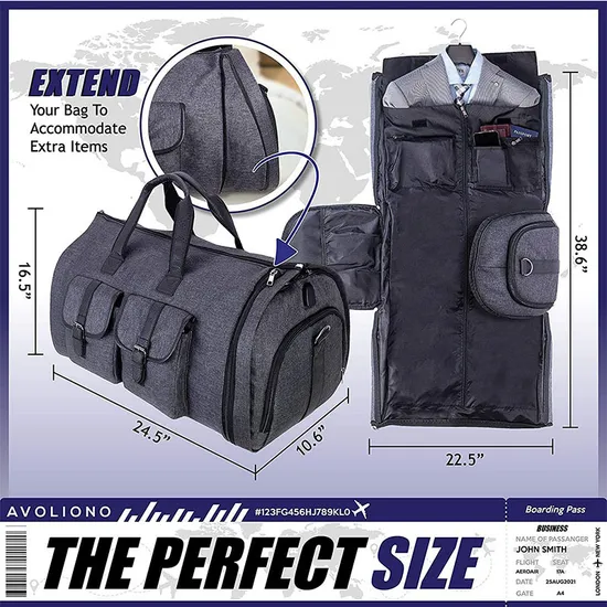 Customized Hanging Suit Bag with Multifunctional Rolling Rod Travel Bag Convertible Travel Bag
