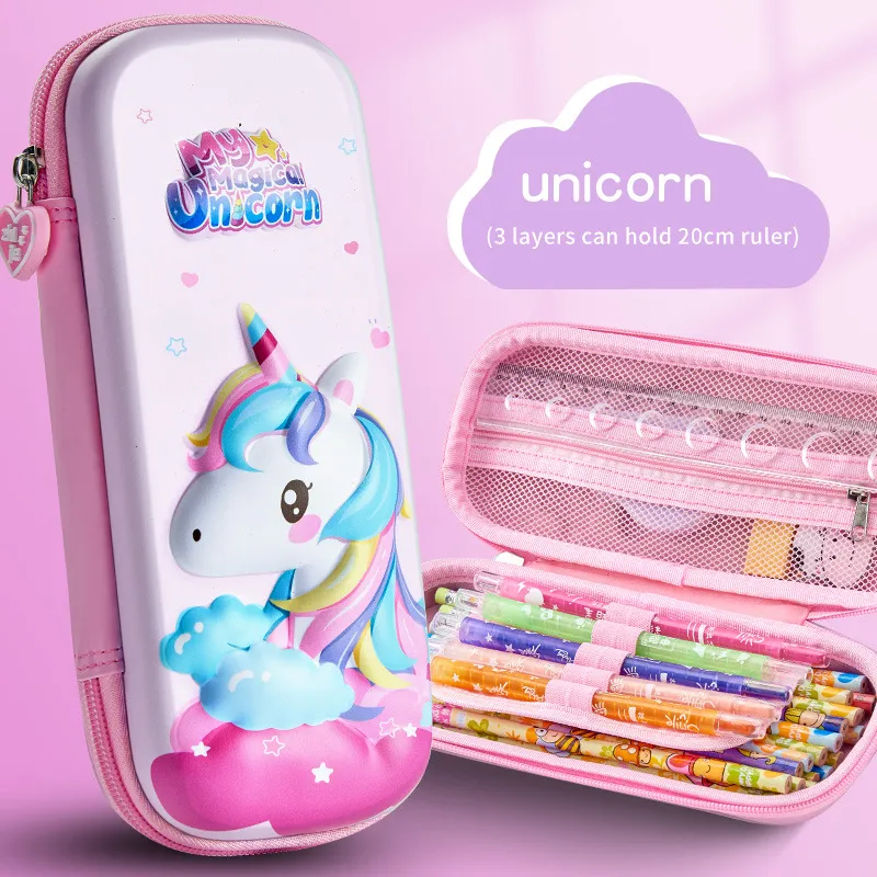 3D Pencil Case Large Capacity Stationery Box Elementary School Cartoon EVA Pencil Case Pouch