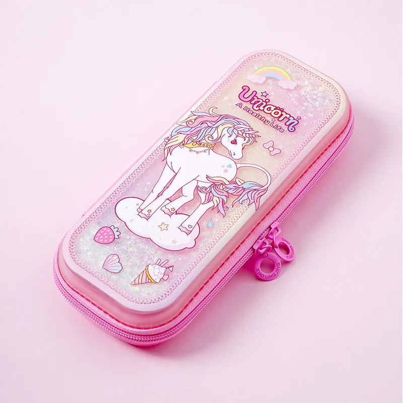Pen Case Filled with Oil Quicksand Pen Box Cartoon TPU Student Stationery Box Children&prime;s Pencil Case Pouch