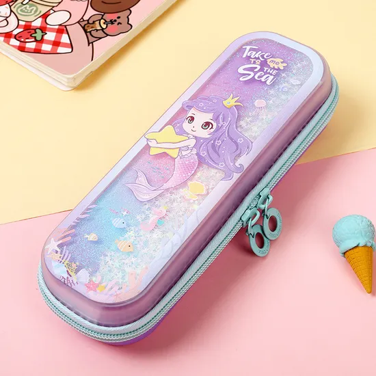 Pen Case Filled with Oil Quicksand Pen Box Cartoon TPU Student Stationery Box Children′s Pencil Case Pouch