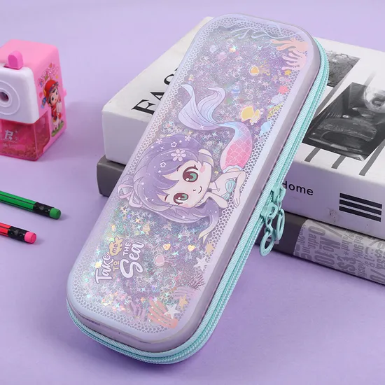 Elementary School Student Pencil Case Filled with Oil Quicksand Pencil Case Cartoon TPU Student Stationery Case Pouch