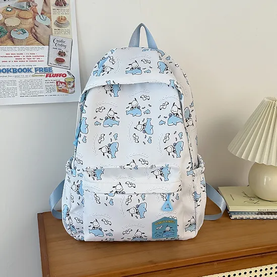 New Junior High School Nylon Backpack Cute Cartoon Hanger Print Large Capacity Boys and Girls School Backpack