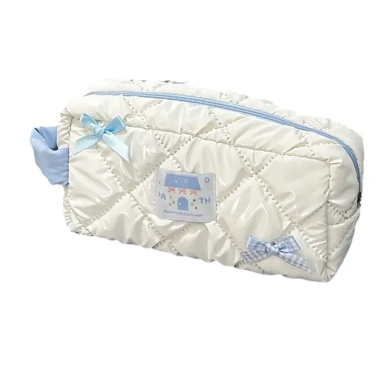 New Blue Bow Pen Bag Student Girl Heart Large Capacity Stationery Storage Makeup Bag