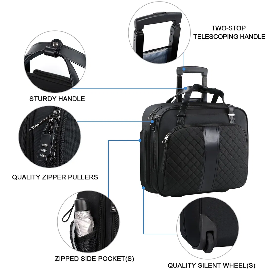Oxford Rolling Laptop Bag Premium Wheeled Briefcase Fits up to 17.3 Inch Laptop Overnight Roller Case