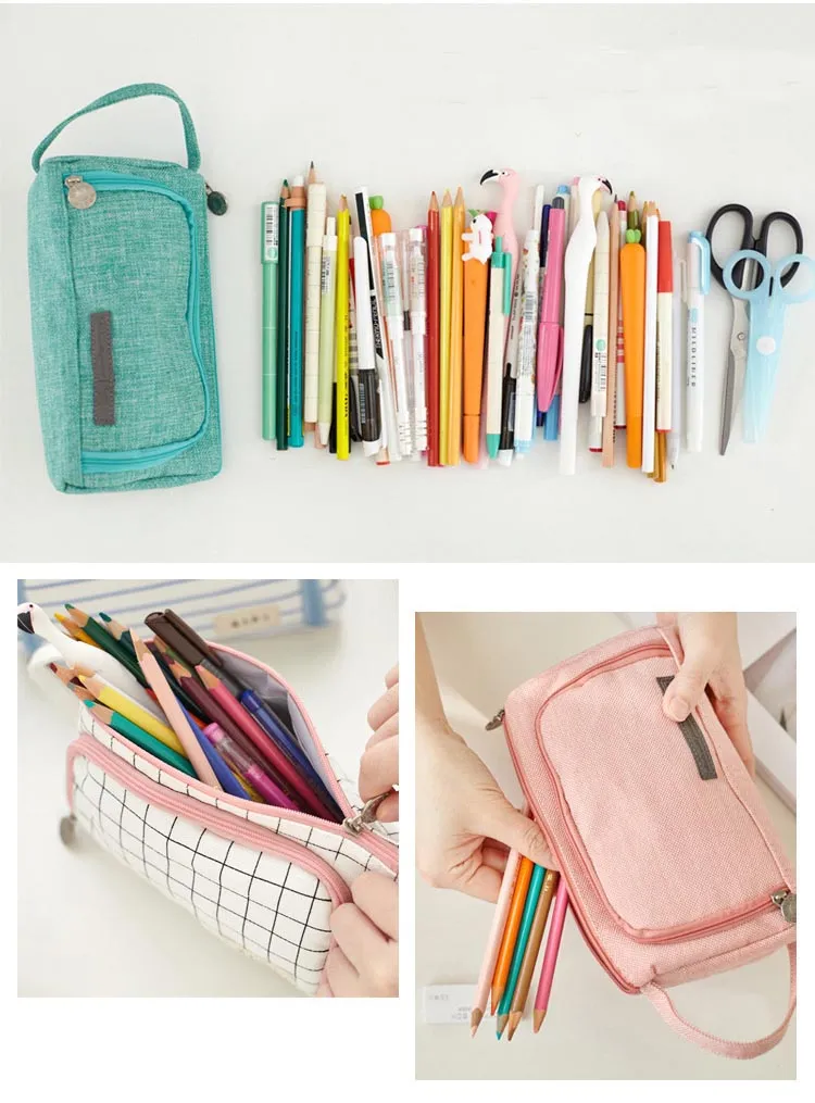 Wholesales Custom Big Capacity Large Storage Canvas Pencil Pen Case Pouch Stationery Bag for Office School Teen Girl Boy