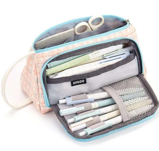Wholesales Custom Big Capacity Large Storage Canvas Pencil Pen Case Pouch Stationery Bag for Office School Teen Girl Boy