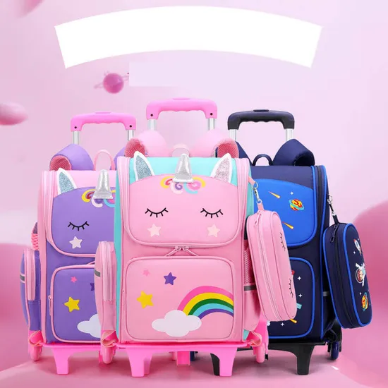High Quality Backpack Unicorn Children′s School Bags Children Backpack Convenient Travel Removeable Trolley Bag for Girls
