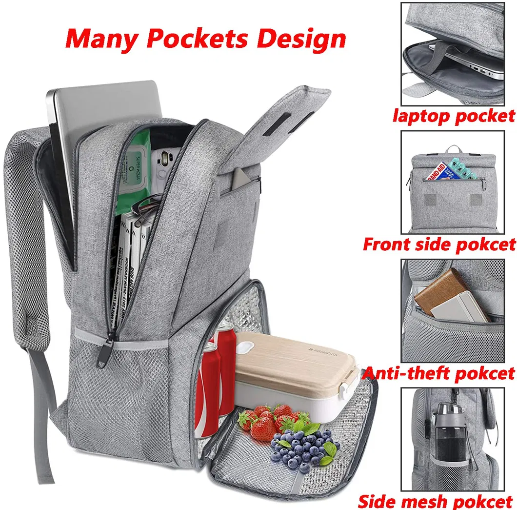 Manufacturer Water Resistant College Lunch Box Bag School Laptops Thermal Insulated Cooler Backpack with USB Charging Port