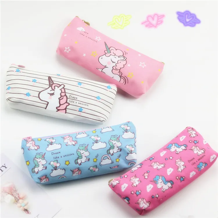 Cartoon Children Stationery Bag Cute Kawaii Zipper Canvas Pencil Case Unicorn