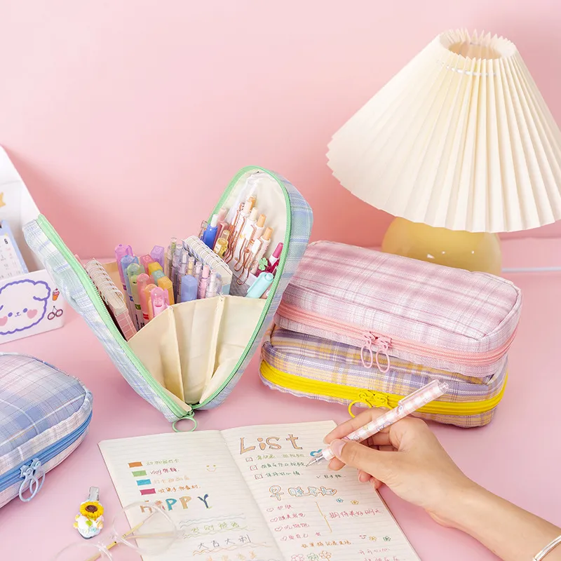 Big Capacity Fashion Cute School Student Multifunction Blank Canvas Pencil Case