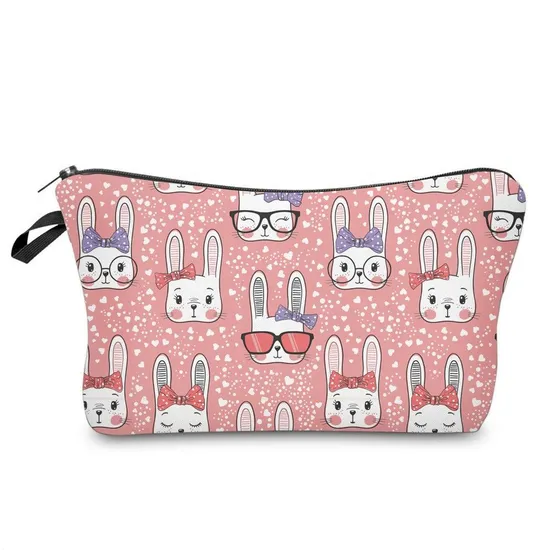 Cartoon Cute Bunny School Pencil Bag Zipper Makeup Cosmetic Pouch Waterproof