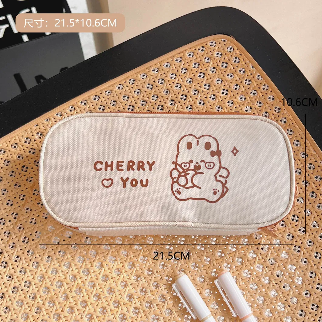 Cartoon Kawaii Bear School Stationery Bag Big Canvas Cute Pencil Case for Kids