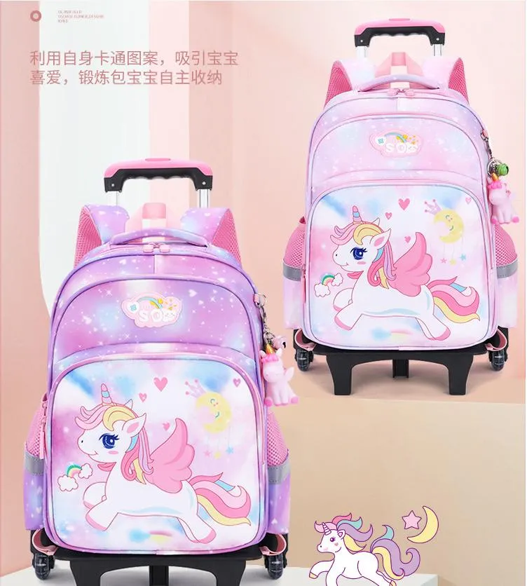 Pupils Trolley Schoolbag Girls First Grade to Sixth Grade Children&prime;s Burden-Reducing Backpack for Girls