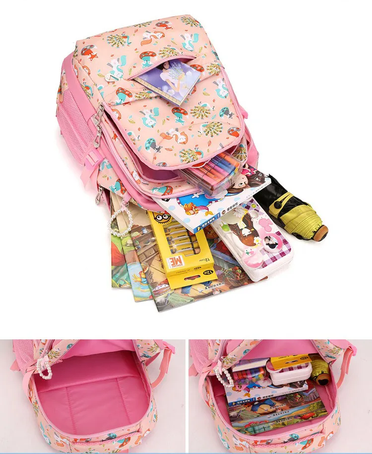 Simggle Backpack Primary Secondary Students Waterproof School Bag Cute Cartoon Printed Backpacks for Girls
