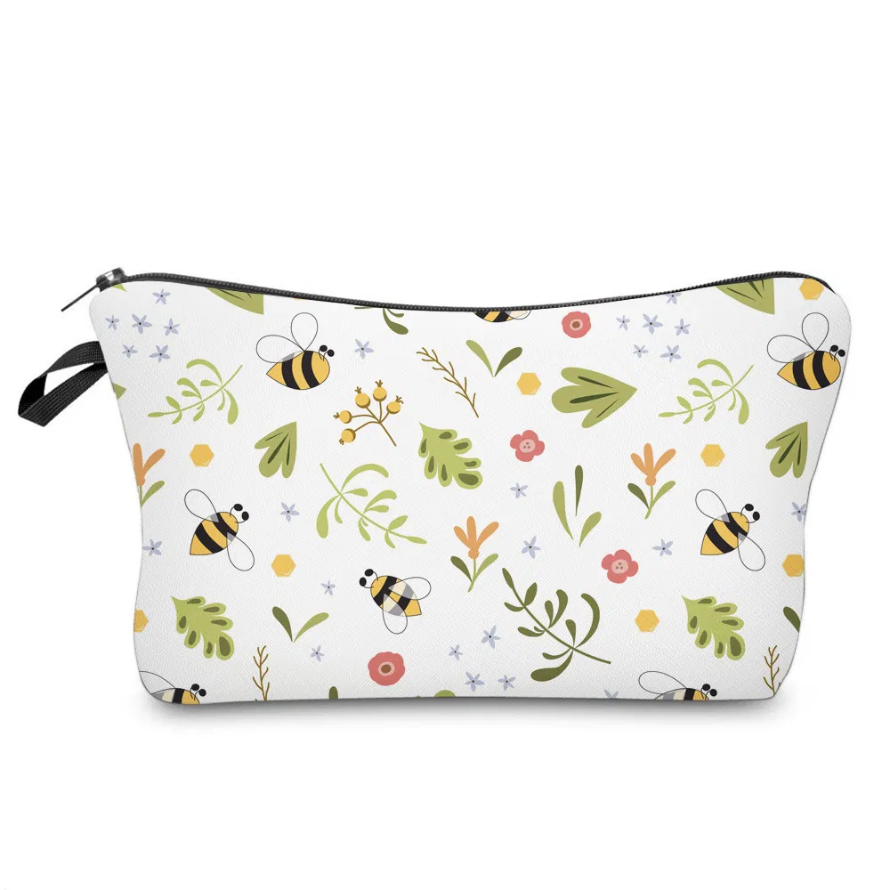 Cartoon Kids School Pencil Pouch Cute Bees Printing Cosmetic Zipper Makeup Bag