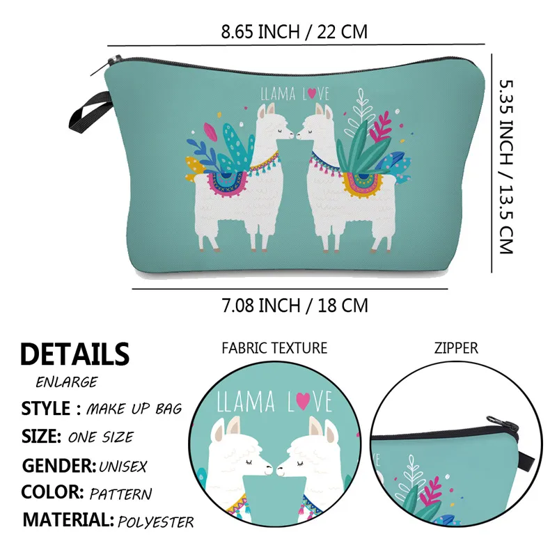 Customized Cartoon Cute Alpaca School Pencil Pouch Cosmetic Make up Travel Bag