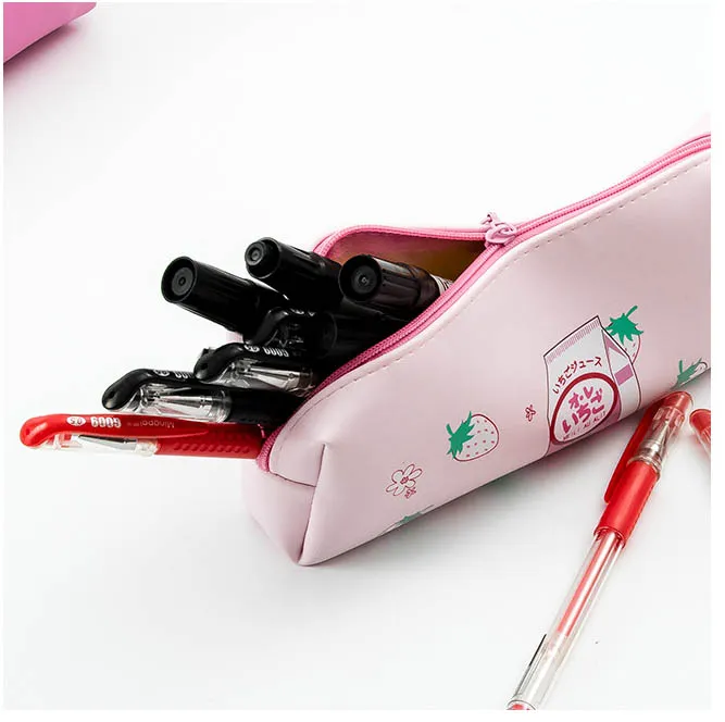 Cute Large Capacity Waterproof PU Leather Pencil Pouch Case Stationery Organizer Storage Bag Cosmetic Zipper for Girls Boys
