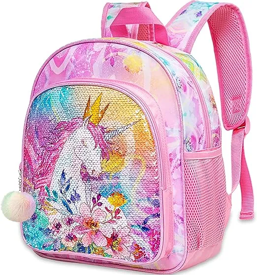 Custom Logo Unicorn Cartoon Sequin Schoolbag Girl Pink School Backpack Kids Cute School Bag for Girls