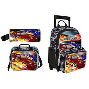 Colorful Rolling Backpack Kids Cheap Stylish Racing Design Kids Trolley School Bag with Wheels