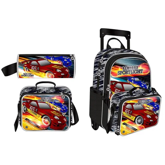 Colorful Rolling Backpack Kids Cheap Stylish Racing Design Kids Trolley School Bag with Wheels