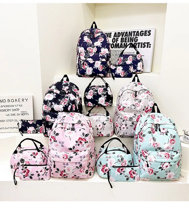 Factory 3 PCS Casual Backpack Insulation Bag Cross-Border New Fashion Floral Minimalist Backpack,