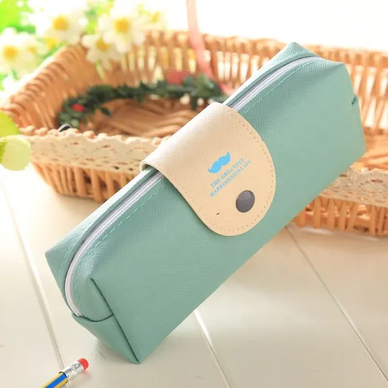 Wholesale Cartoon Cute Beard Print Pen Bag Zipper Large Leather Pencil Case