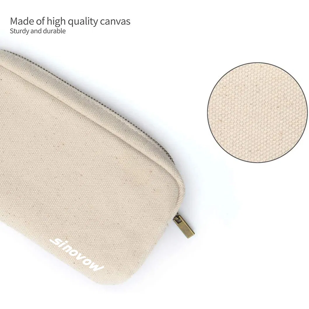 Solid White Canvas Stationery Organizer Pouch Multipurpose Pen Makeup Bag