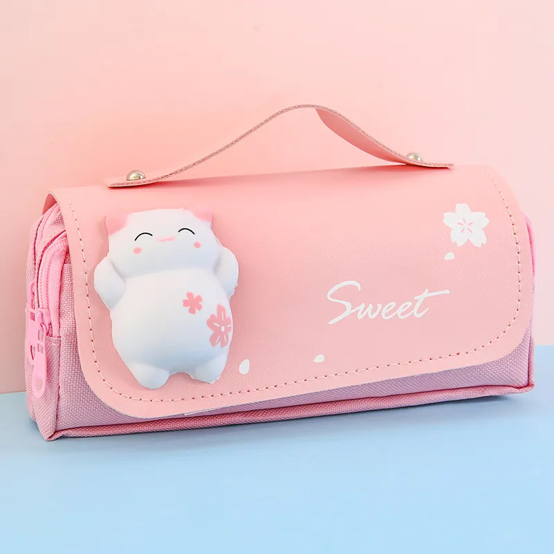 School Large Size Cartoon Donut Cat Design Cute Kawaii Pencil Case for Kids