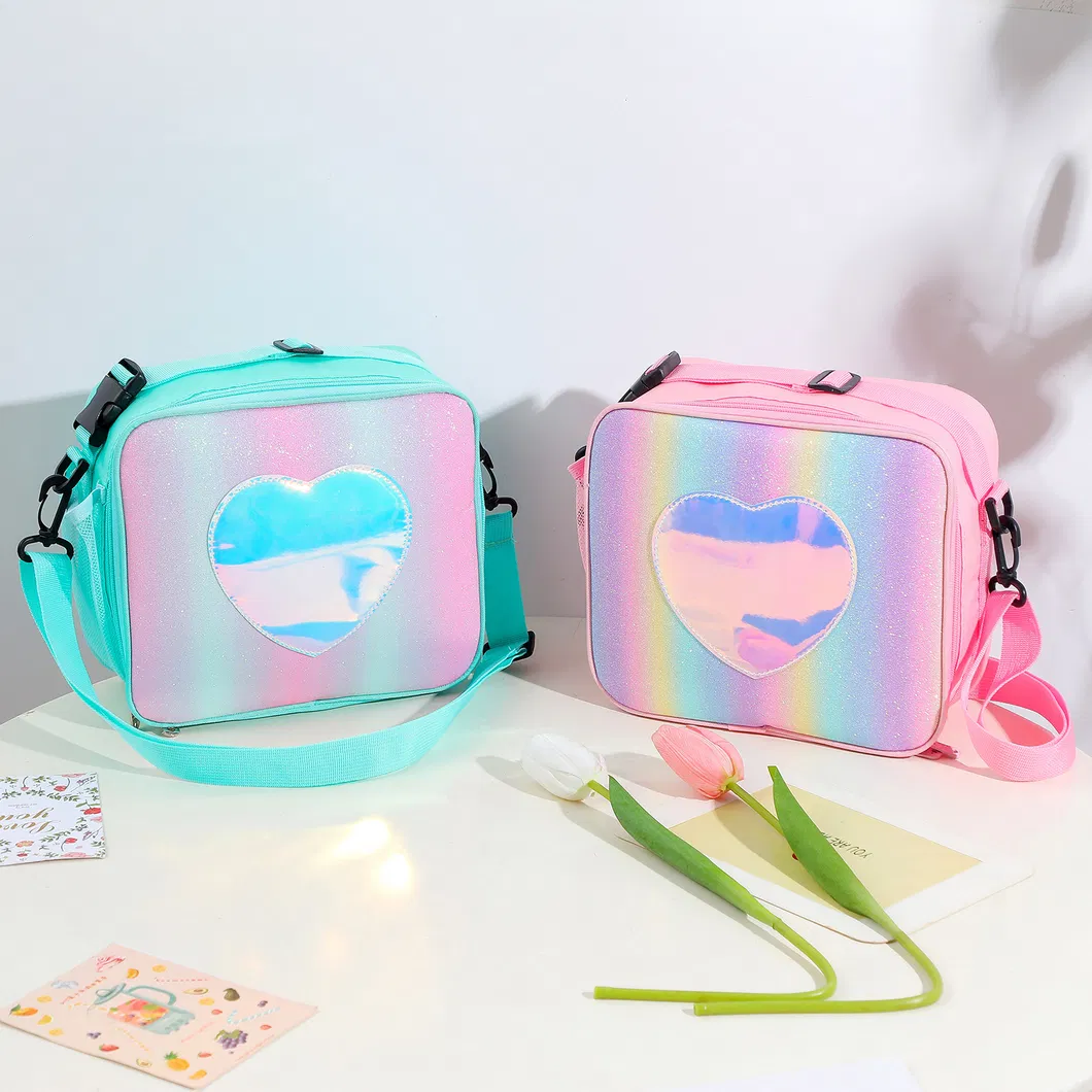Fashion Holographic Rainbow Travel Thermal Picnic Bag Kids Portable School Insulated Food Lunch Cooler Bag for Children