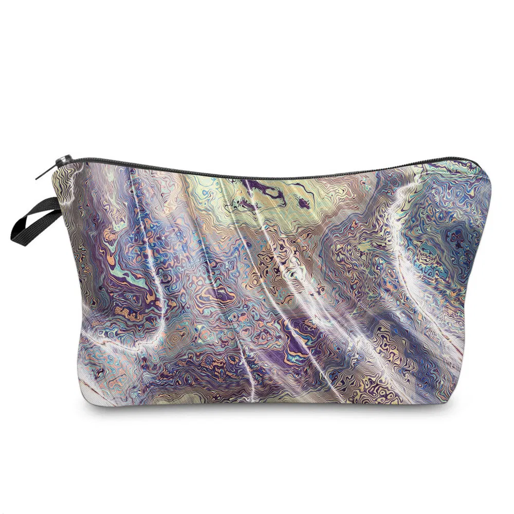 Fashion Custom Marble Zipper Cosmetic Pouch Large Capacity Leather Pencil Bag