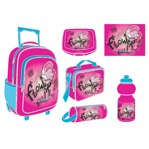 Custom 5 PCS Set Waterproof Backpack Girl Daily Fashion Kids Character School Trolley Bags