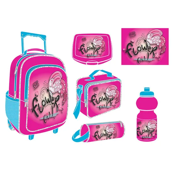 Custom 5 PCS Set Waterproof Backpack Girl Daily Fashion Kids Character School Trolley Bags