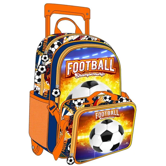 Custom 3 Pieces Sets Football Pattern Kids Boys School Trolley Bag Backpack with Wheels
