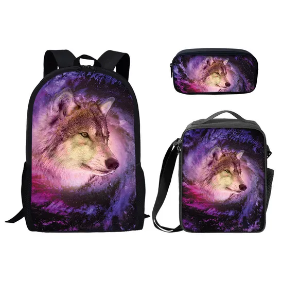 Book Bag for High School Starry with Animal Pattern Print School Bags with Lunch Box Kids School Lunch Bags 3PCS Set