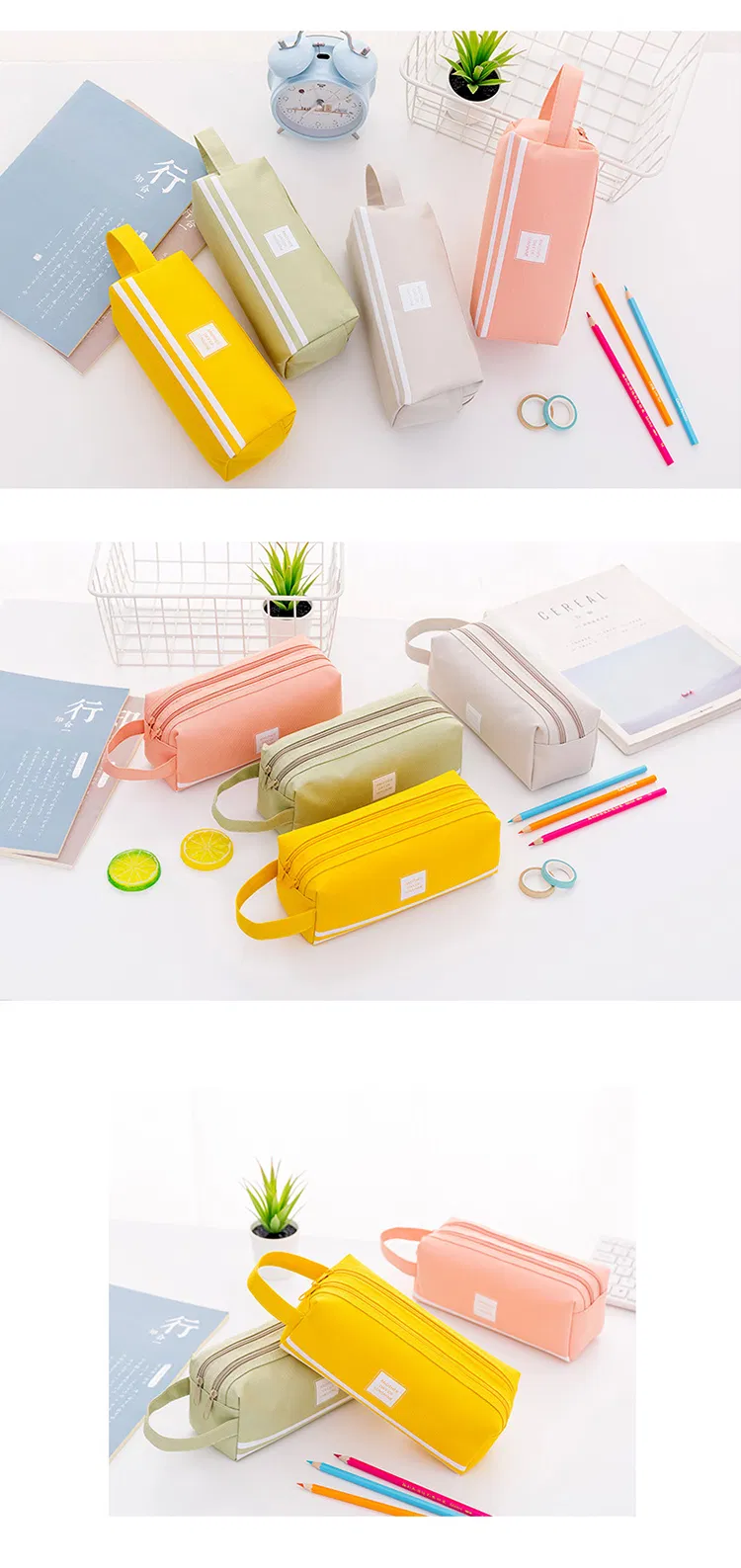 Large Capacity Pen Case Double Zippers Pen Bag Office Stationery Bag Pencil Case with Compartments