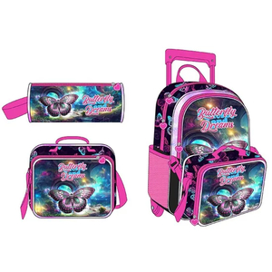 High Capacity Pattern Student Trolley Bags Waterproof 3 in 1 Set Kids Fashion Daily School Trolley Backpack