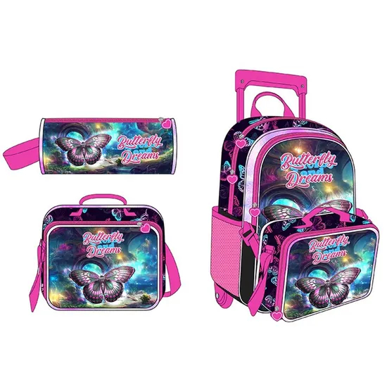 High Capacity Pattern Student Trolley Bags Waterproof 3 in 1 Set Kids Fashion Daily School Trolley Backpack