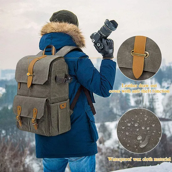 Custmized Retro Large Capacity Canvas Waterproof Drone Bag Camera Bag Backpack