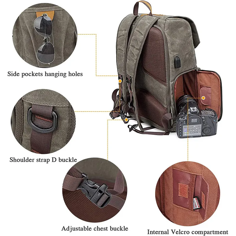 Custmized Retro Large Capacity Canvas Waterproof Drone Bag Camera Bag Backpack