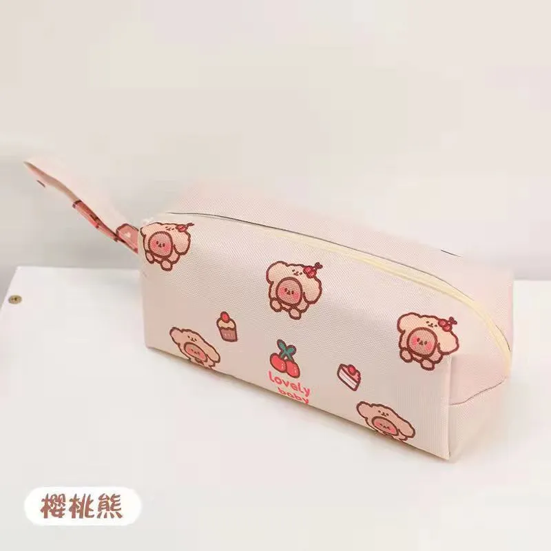School Large Capacity Cute Cartoon Bear Zipper Pencil Case Canvas for Children