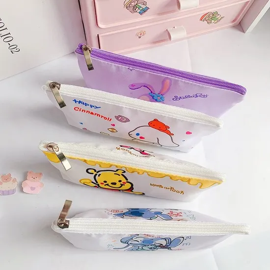 School Kids Stationery Storage Zipper Pouch Kawaii Anime Canvas Pencil Bag