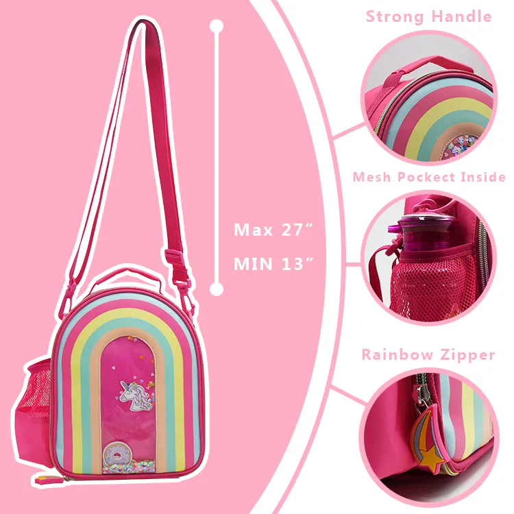 Rainbow Unicorn Pink Girls Kids Lunch Box Bag, Lunch Bag Cooler Kids/School Lunch Bags, Insulated Lunch Bag Thermal