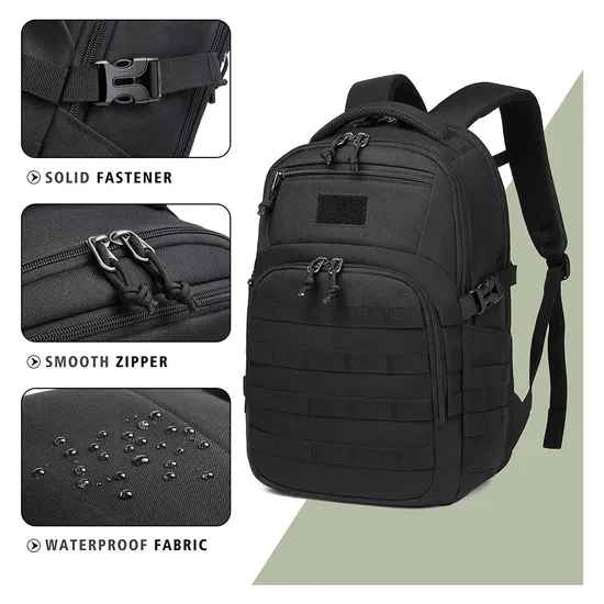 Black Polyester Waterproof Big Capacity Tactical Backpack Bags for Men Travel Outdoor